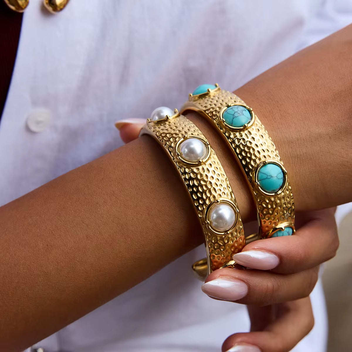 Brazalete vintage Perla/ Turquesa