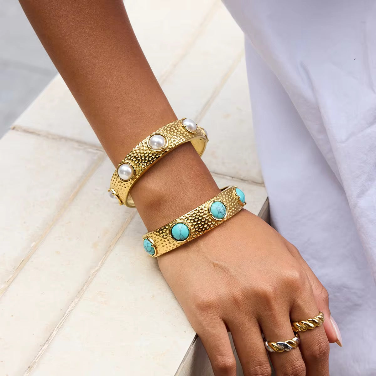 Brazalete vintage Perla/ Turquesa